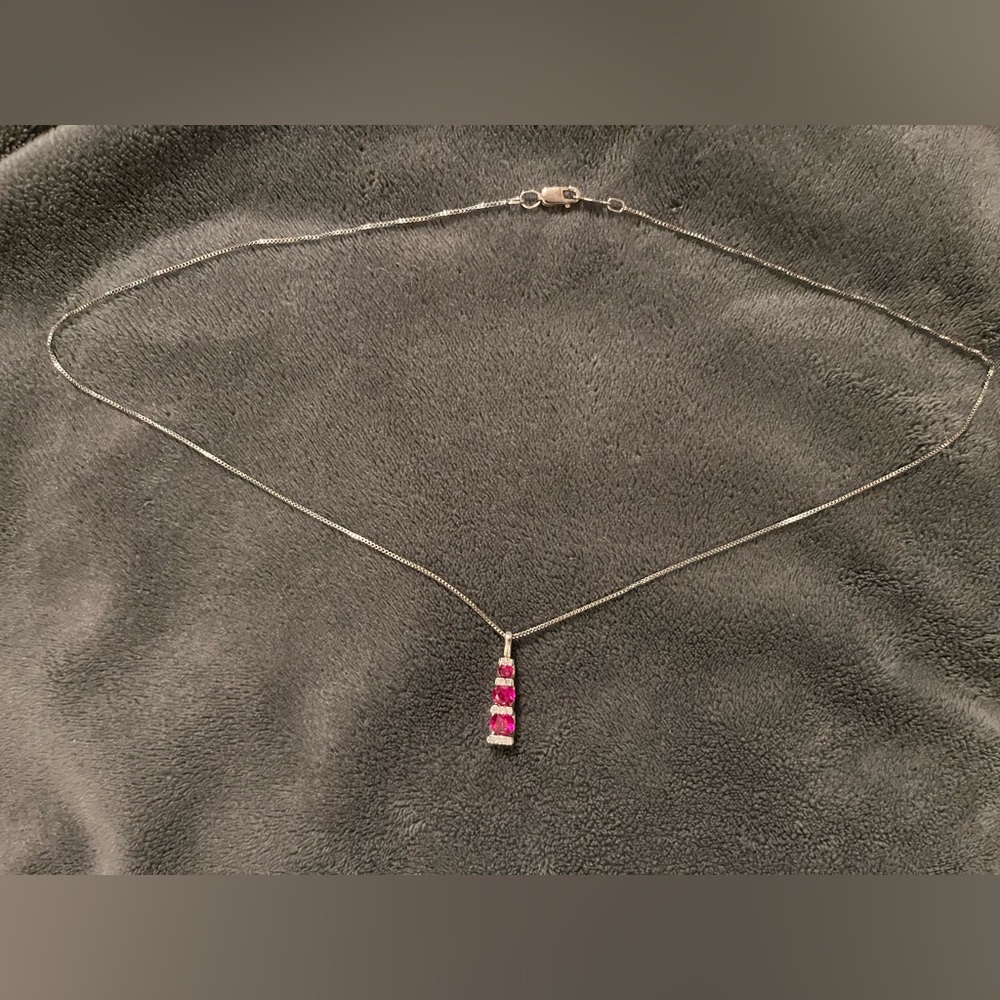 Stunning Sterling Silver And Lab Ruby Necklace - image 3